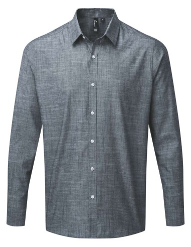 PRE-PR245-MEN'S COTTON SLUB CHAMBRAY LONG SLEEVE SHIRT